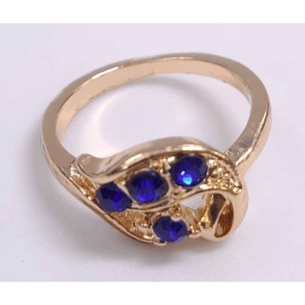 New Costume Jewelry Ring Pinkie Size 6.5 Goldtone Cobalt‎ Blue Rhinestone Bypass